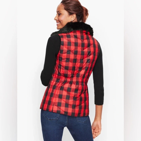 Talbots Faux Fur Buffalo Plaid Puffer Vest - Picture 2 of 10